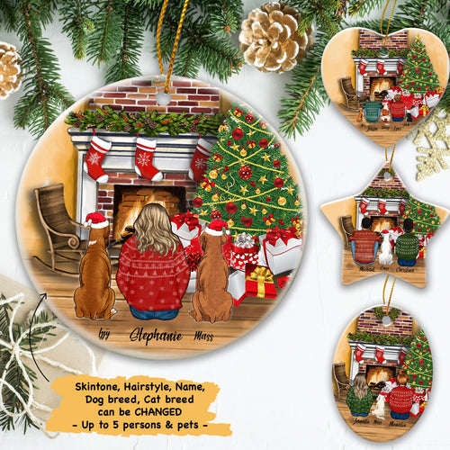 Personalized Dog Christmas Ceramic Ornament Gifts For Dog Lovers, Printed on BOTH Side, DOG And COUPLE, Custom Dog Name Christmas Ornament