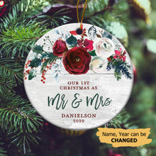 Load image into Gallery viewer, Personalized Our First Christmas As Mr. and Mrs. Floral Ornament, Custom Name Christmas Ornament