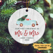 Load image into Gallery viewer, Personalized Our First Christmas As Mr. and Mrs. Truck Ornament, Custom Name Christmas Ornament