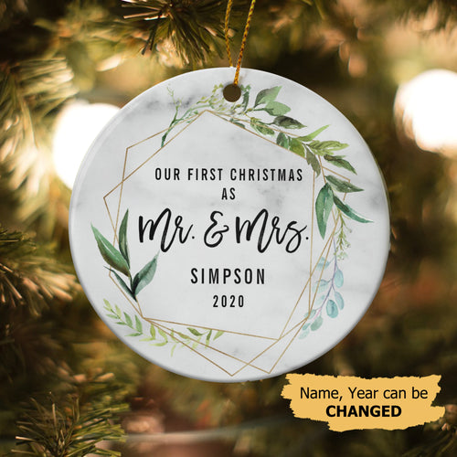 Personalized Our First Christmas As Mr. and Mrs. Ornament, Custom Name Christmas Ornament