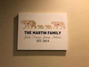 Bear Family Retro Map - Premium Canvas, Poster