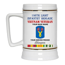 Load image into Gallery viewer, 196TH LIGHT INFANTRY BRIGADE BEER STEIN 22oz GOLD TRIM BEER STEIN