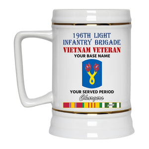 196TH LIGHT INFANTRY BRIGADE BEER STEIN 22oz GOLD TRIM BEER STEIN