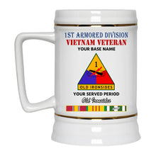 Load image into Gallery viewer, 1ST ARMORED DIVISION BEER STEIN 22oz GOLD TRIM BEER STEIN