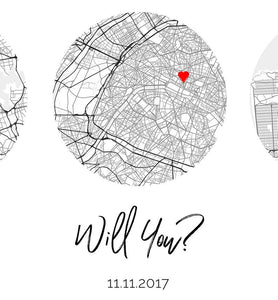 Hello, Will You, I Do, Map Art Print, Anniversary Wedding Gift - Premium Canvas, Poster