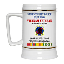 Load image into Gallery viewer, 37TH SECURITY POLICE SQUADRON BEER STEIN 22oz GOLD TRIM BEER STEIN