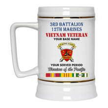 Load image into Gallery viewer, 3RD BATTALION 12TH MARINES BEER STEIN 22oz GOLD TRIM BEER STEIN