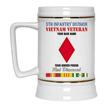 Load image into Gallery viewer, 5TH INFANTRY DIVISION BEER STEIN 22oz GOLD TRIM BEER STEIN