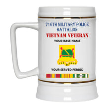 Load image into Gallery viewer, 716TH MILITARY POLICE BATTALION BEER STEIN 22oz GOLD TRIM BEER STEIN