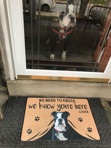 NO NEED TO KNOCK WE KNOW YOU'RE HERE - CUSTOM FUNNY PET DOORMAT