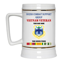 Load image into Gallery viewer, 862ND COMBAT SUPPORT GROUP BEER STEIN 22oz GOLD TRIM BEER STEIN