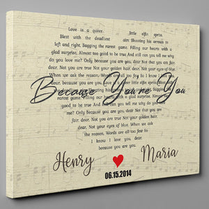 Heart Shaped Wedding Song Lyrics, Names & Date - Premium Personalize Canvas, Poster