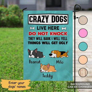 Crazy Dogs Live Here Peeking Dog Personalized Garden Flag 12"X18"