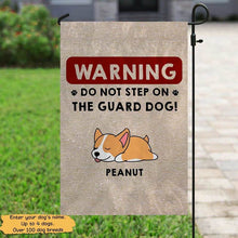 Load image into Gallery viewer, Do Not Step On Guard Dog Personalized Garden Flag 12&quot;X18&quot;