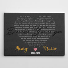 Load image into Gallery viewer, Heart Shaped Wedding Song Lyrics, Names &amp; Date - Premium Personalize Canvas, Poster