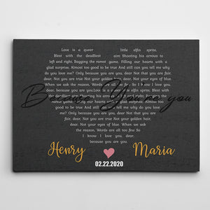 Heart Shaped Wedding Song Lyrics, Names & Date - Premium Personalize Canvas, Poster