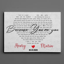 Load image into Gallery viewer, Heart Shaped Wedding Song Lyrics, Names &amp; Date - Premium Personalize Canvas, Poster