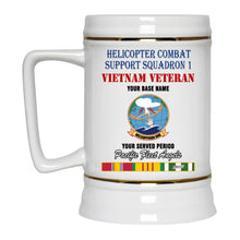 Load image into Gallery viewer, HELICOPTER COMBAT SUPPORT SQUADRON 1 BEER STEIN 22oz GOLD TRIM BEER STEIN