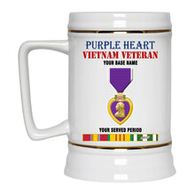 Load image into Gallery viewer, PURPLE HEART BEER STEIN 22oz GOLD TRIM BEER STEIN