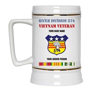 RIVER DIVISION 574 BEER STEIN 22oz GOLD TRIM BEER STEIN