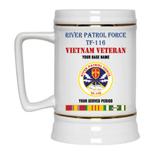 Load image into Gallery viewer, RIVER PATROL FORCE TF 116 BEER STEIN 22oz GOLD TRIM BEER STEIN