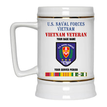 Load image into Gallery viewer, U S NAVAL FORCES VIETNAM BEER STEIN 22oz GOLD TRIM BEER STEIN