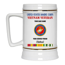 Load image into Gallery viewer, US MARINE CORPS RETIRED BEER STEIN 22oz GOLD TRIM BEER STEIN