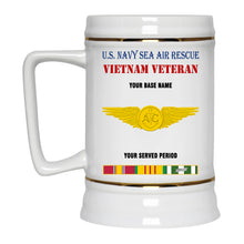 Load image into Gallery viewer, US NAVY SEA AIR RESCUE BEER STEIN 22oz GOLD TRIM BEER STEIN