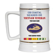 Load image into Gallery viewer, USN COASTAL SQUADRON ONE BEER STEIN 22oz GOLD TRIM BEER STEIN