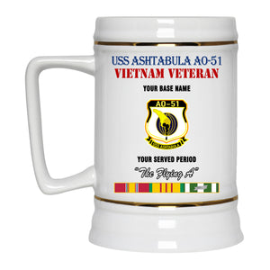 USS ASHTABULA A0 51 BEER STEIN 22oz GOLD TRIM BEER STEIN