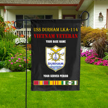 Load image into Gallery viewer, USS DURHAM LKA 114 DOUBLE-SIDED PRINTED 12&quot;x18&quot; GARDEN FLAG