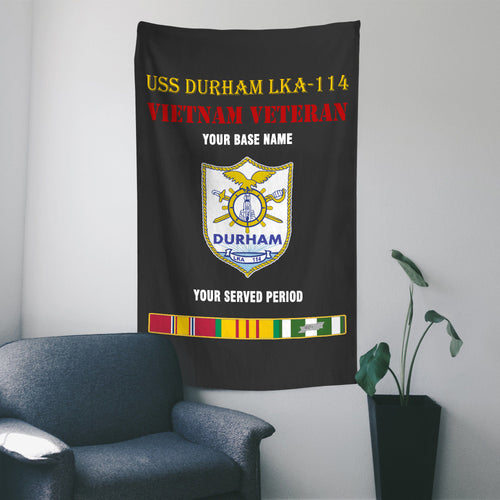 USS DURHAM LKA 114 WALL FLAG VERTICAL HORIZONTAL 36 x 60 INCHES WALL FLAG
