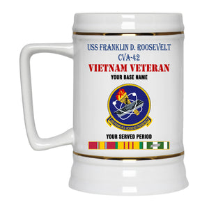 USS FRANKLIN D ROOSEVELT CVA 42 BEER STEIN 22oz GOLD TRIM BEER STEIN